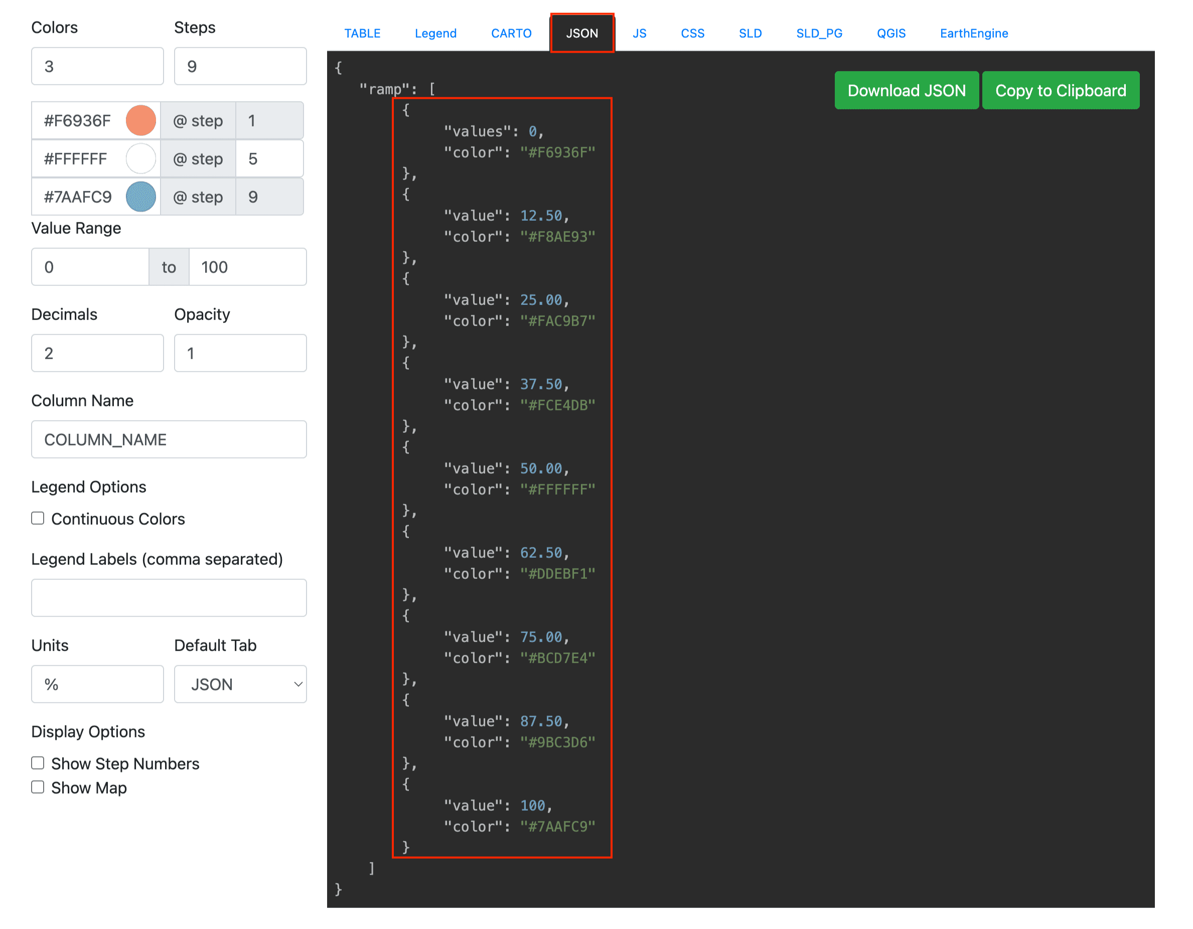 复制 JSON 格式结果